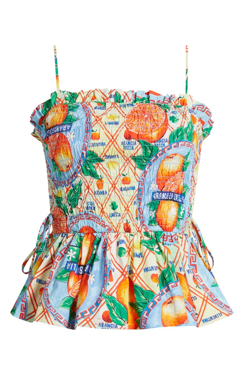 Damson Madder Marina Smocked Organic Cotton Peplum Camisole, Alternate, color, Orange/Blue Multi