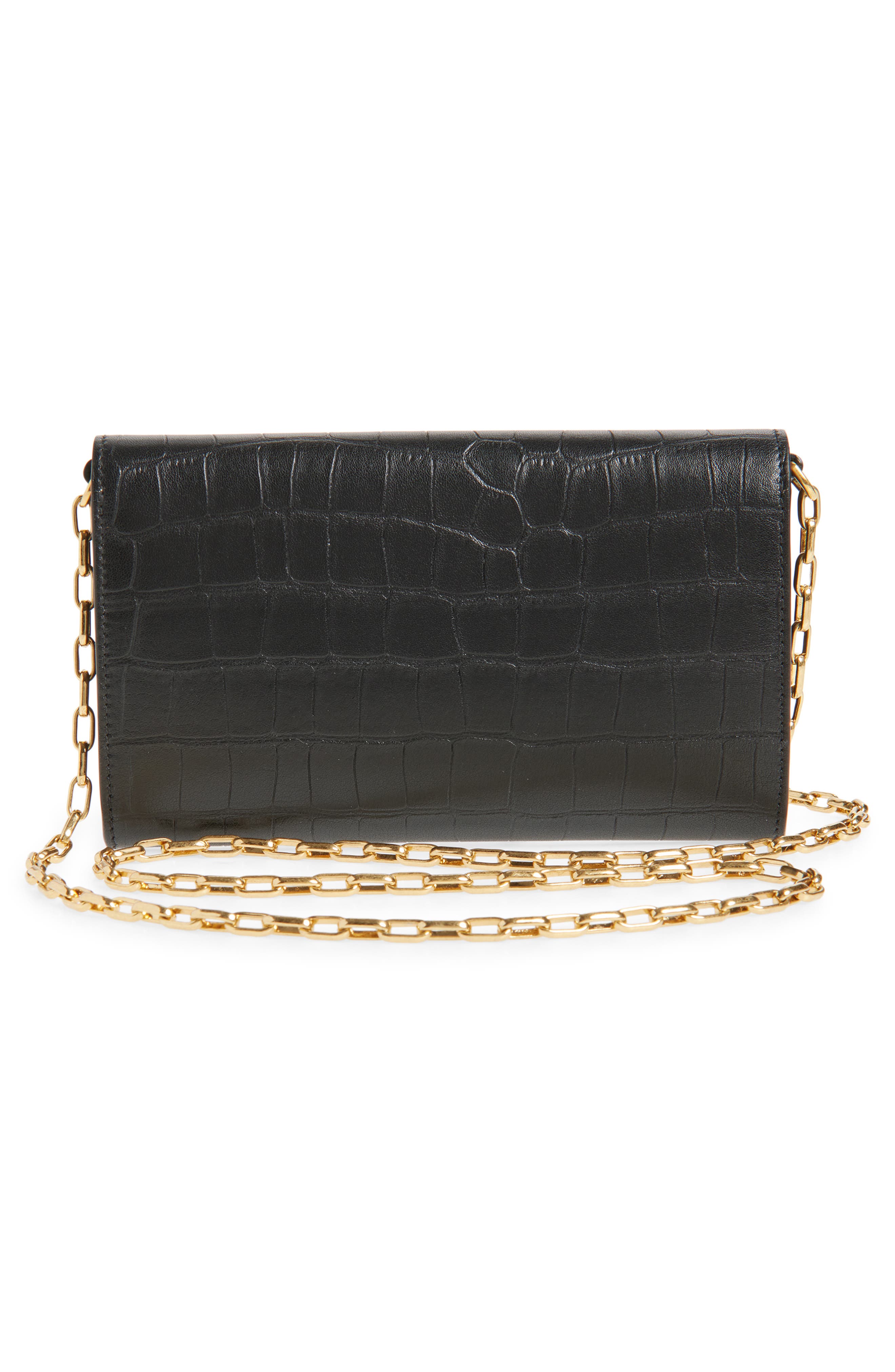 Cotswolds Croc Embossed Leather Wallet on a Chain, Alternate, color, BLACK