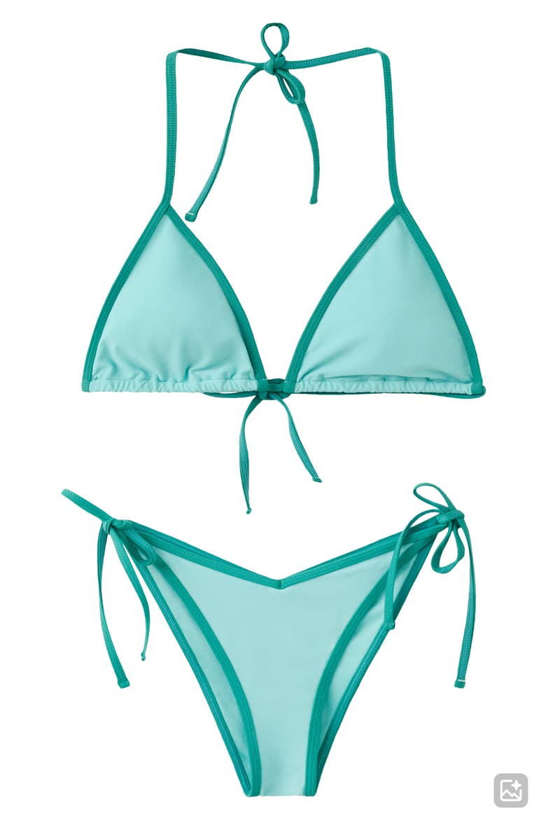 Contrast Binding Two-Piece Swimsuit, Alternate, color, TURQUOISE