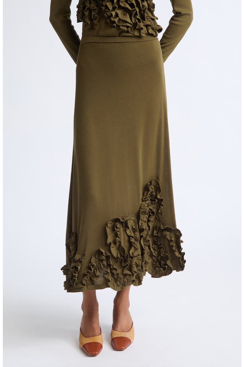 Heloise Ruffle Wool Midi Skirt, Main, color, LODEN