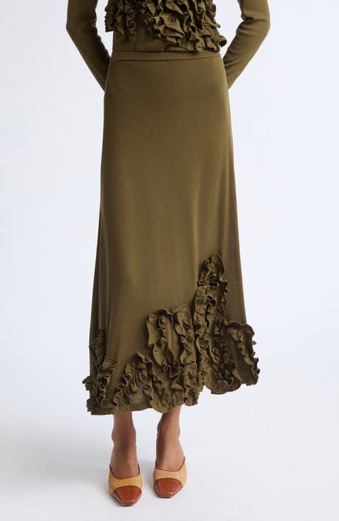 Heloise Ruffle Wool Midi Skirt