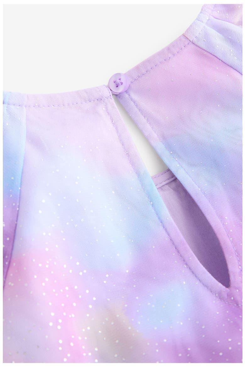Kids' Glitter Ombré Flutter Sleeve Tiered Mesh Dress, Alternate, color, METAL