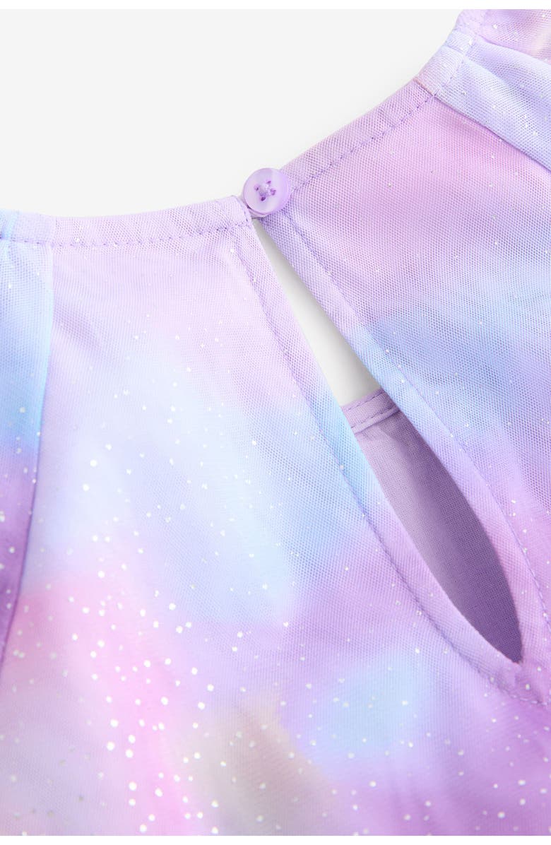 NEXT Kids' Glitter Ombré Flutter Sleeve Tiered Mesh Dress, Alternate, color, Metal