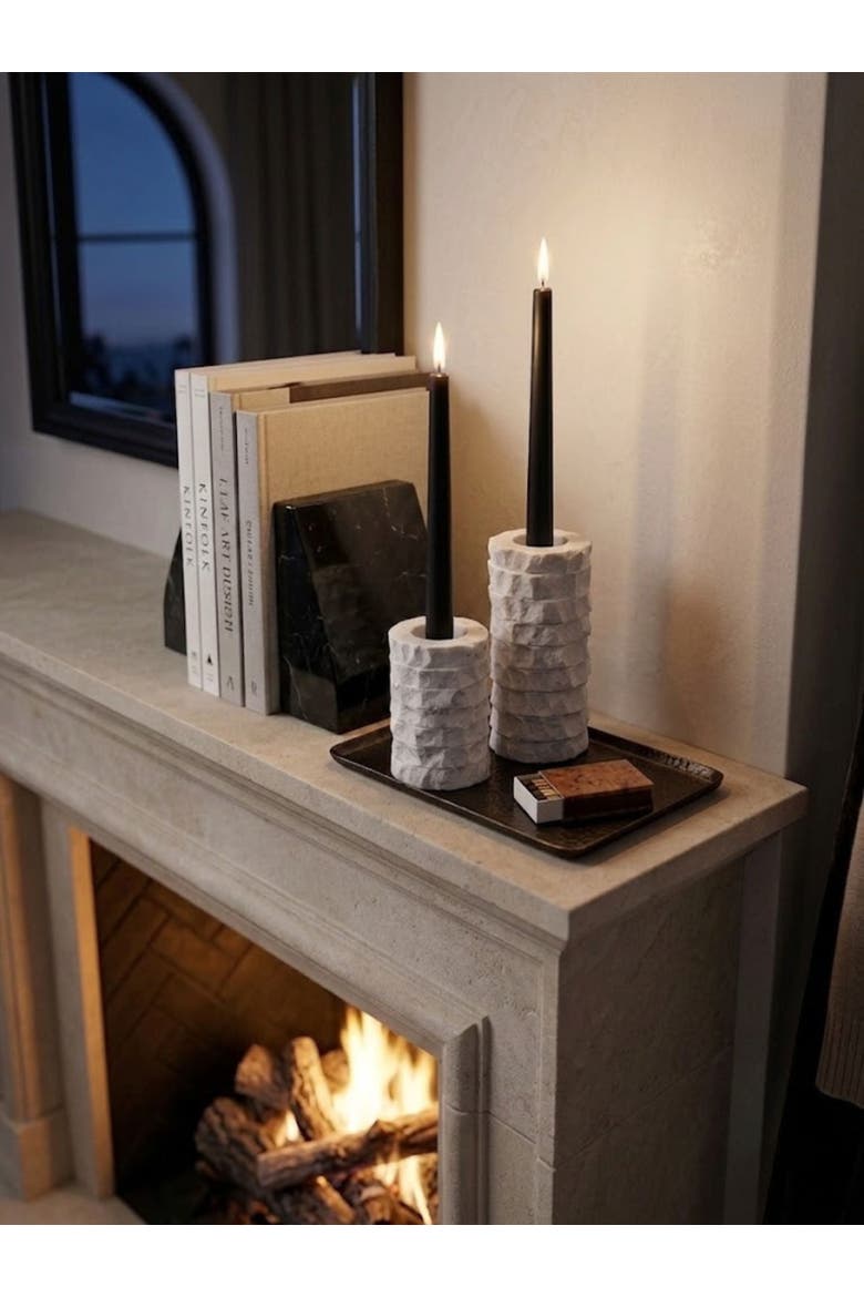 Flores Marble Taper Candle Holder, Set of 2, Alternate, color, Ivory White