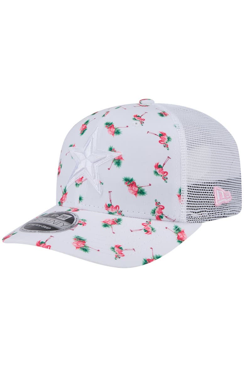 Men's New Era White Dallas Cowboys Adventure Flamingo Pattern 9SEVENTY Stretch-Snap Hat, Main, color, White