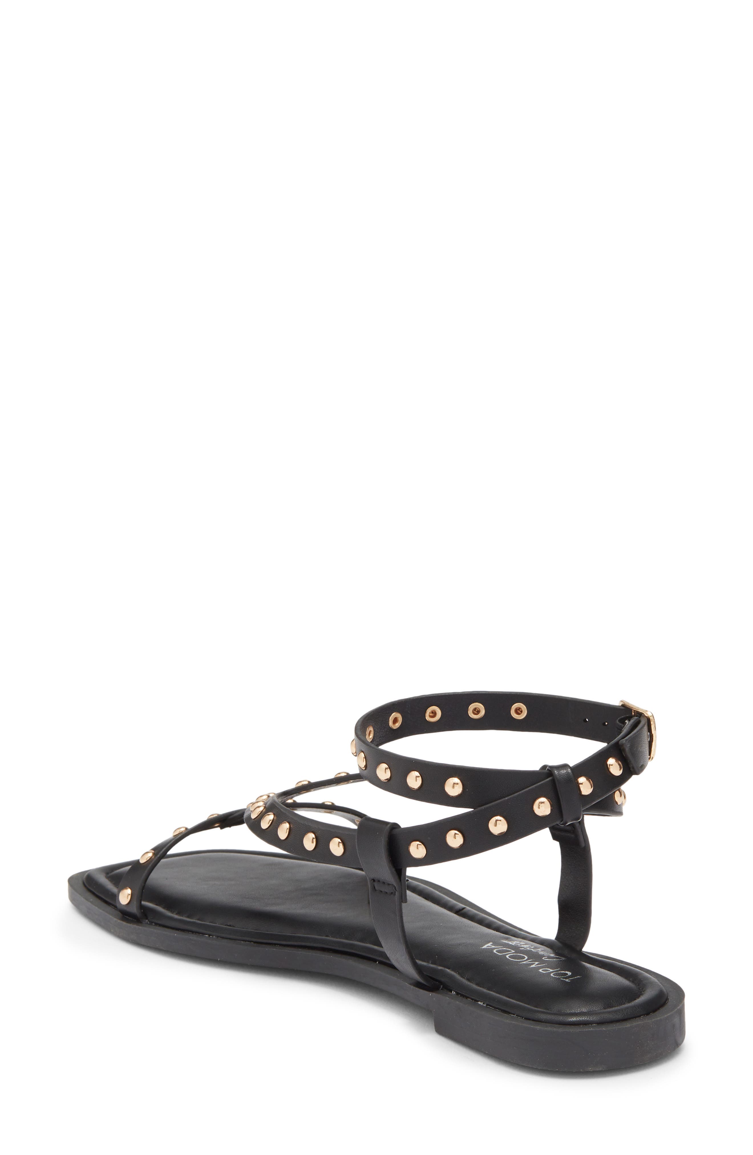 TOP MODA Zita Studded Ankle Strap Sandal, Alternate, color, Black Pu