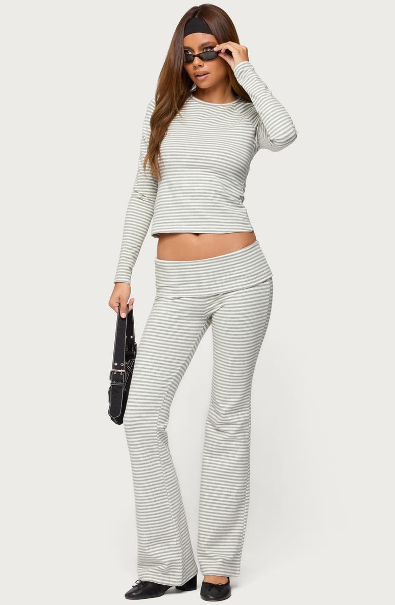 EDIKTED Kaeli Stripe Flare Pants, Alternate, color, Gray-And-White