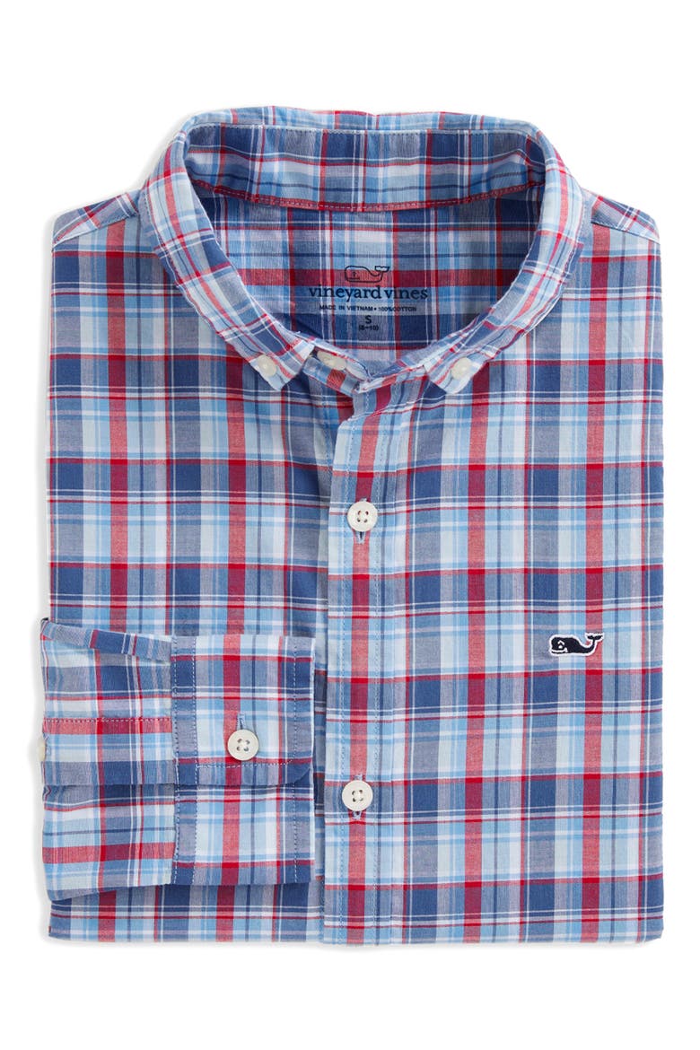 Williams Whale Plaid Button-Down Shirt, Main, color, MOONSHINE
