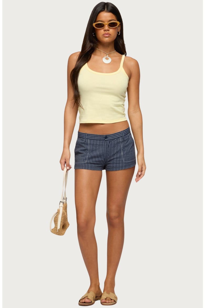 Lina Pinstripe Micro Shorts, Alternate, color, NAVY