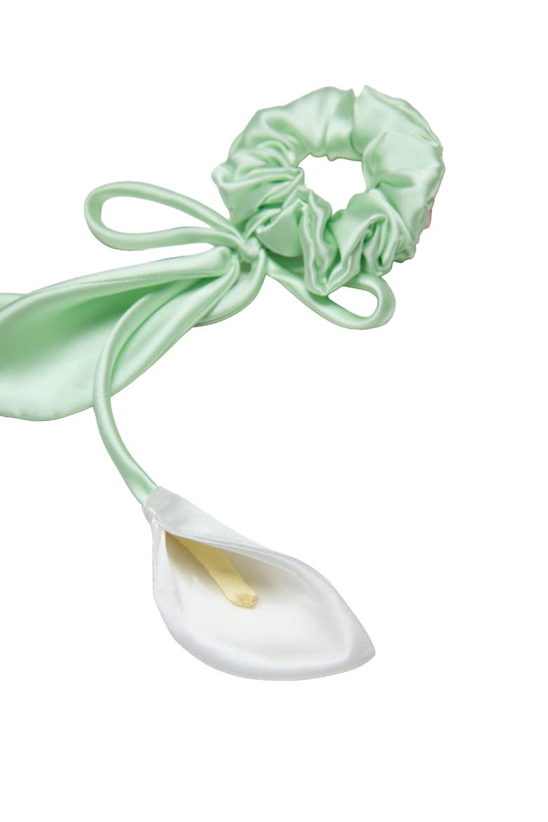 Calla Lily Silk Hair Tie Scrunchie, Alternate, color, White and Green