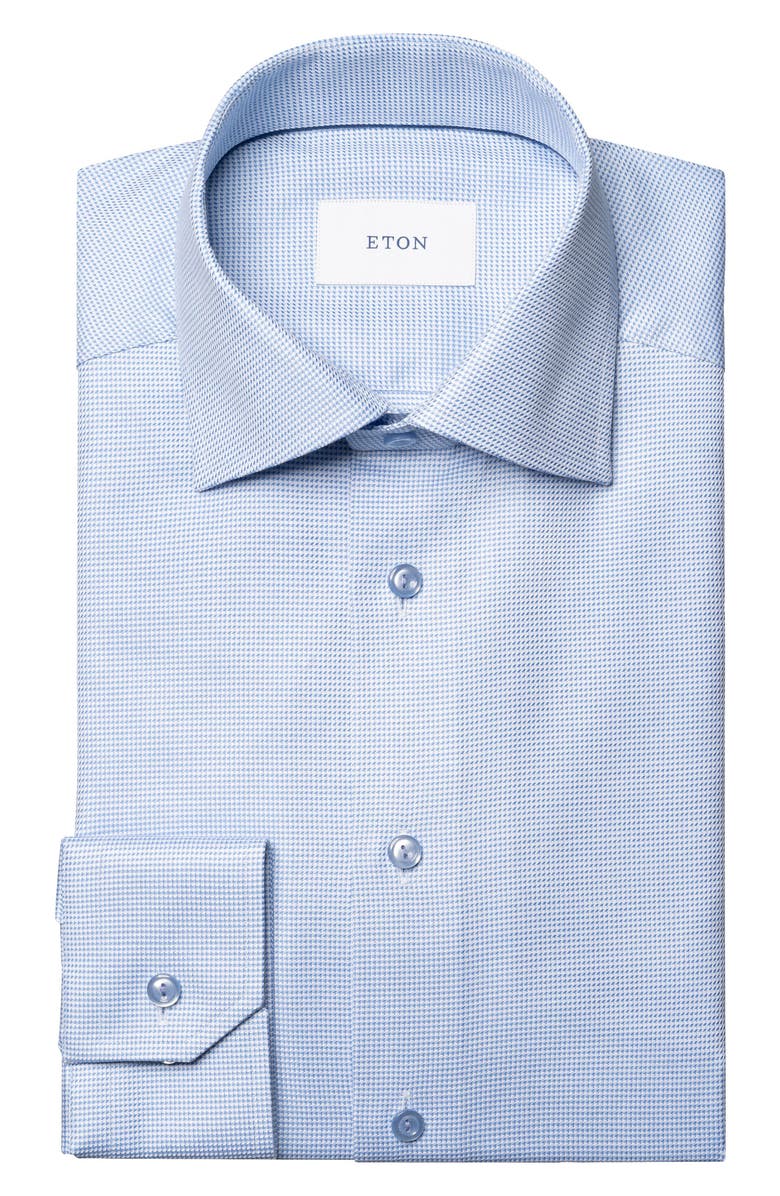 Eton Contemporary Fit Houndstooth Twill Dress Shirt, Alternate, color, Light Blue