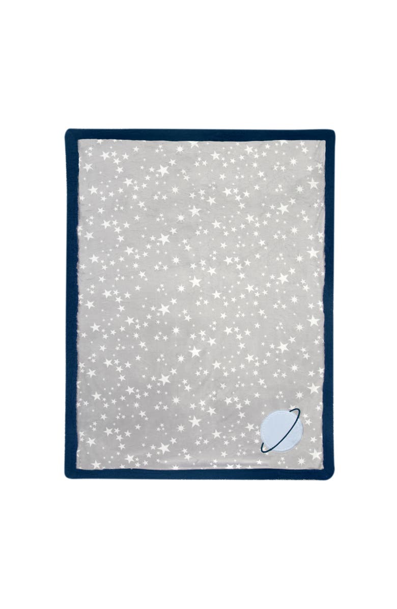 Lambs & Ivy Milky Way Stars and Planet Minky/Faux Shearling Soft Baby Blanket, Alternate, color, Gray