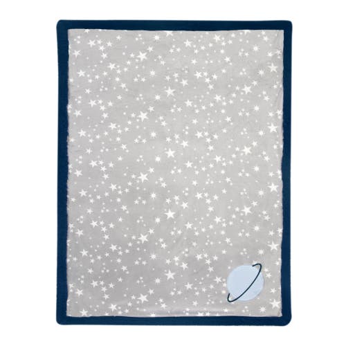 Lambs & Ivy Milky Way Stars And Planet Minky/faux Shearling Soft Baby Blanket In Gray