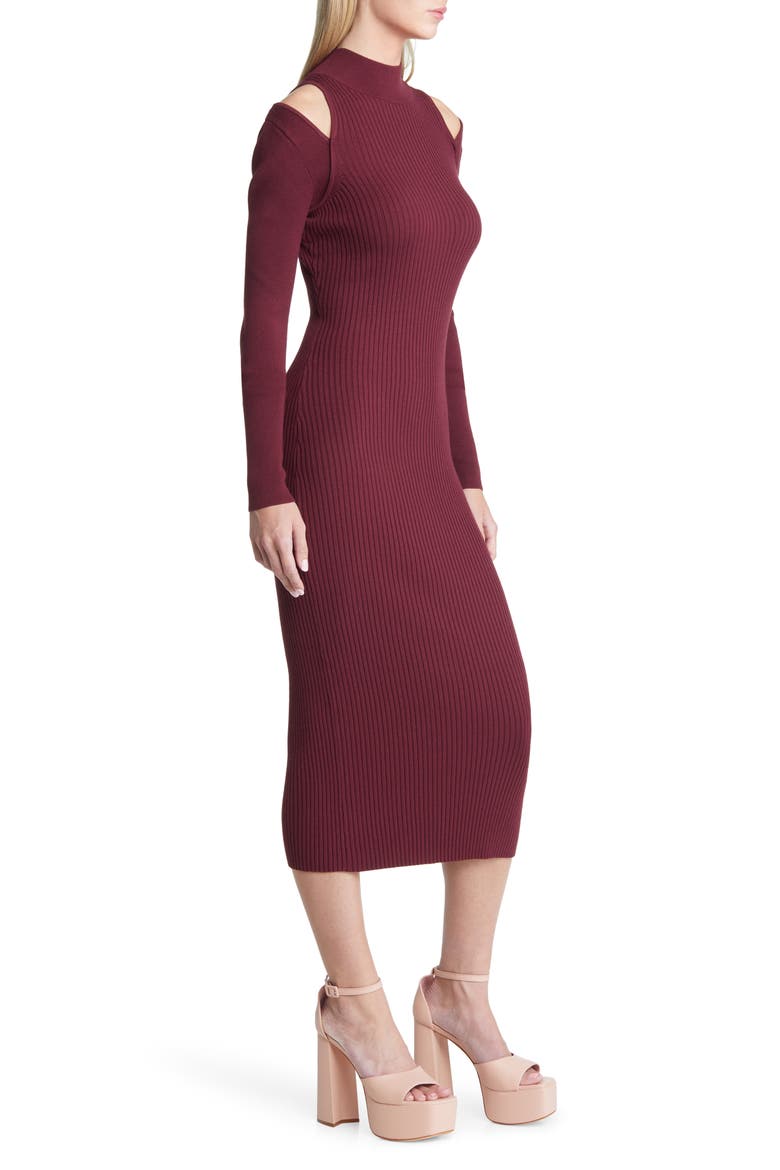 Mock Neck Cold Shoulder Long Sleeve Sweater Dress, Alternate, color, BURGUNDY TANNIN