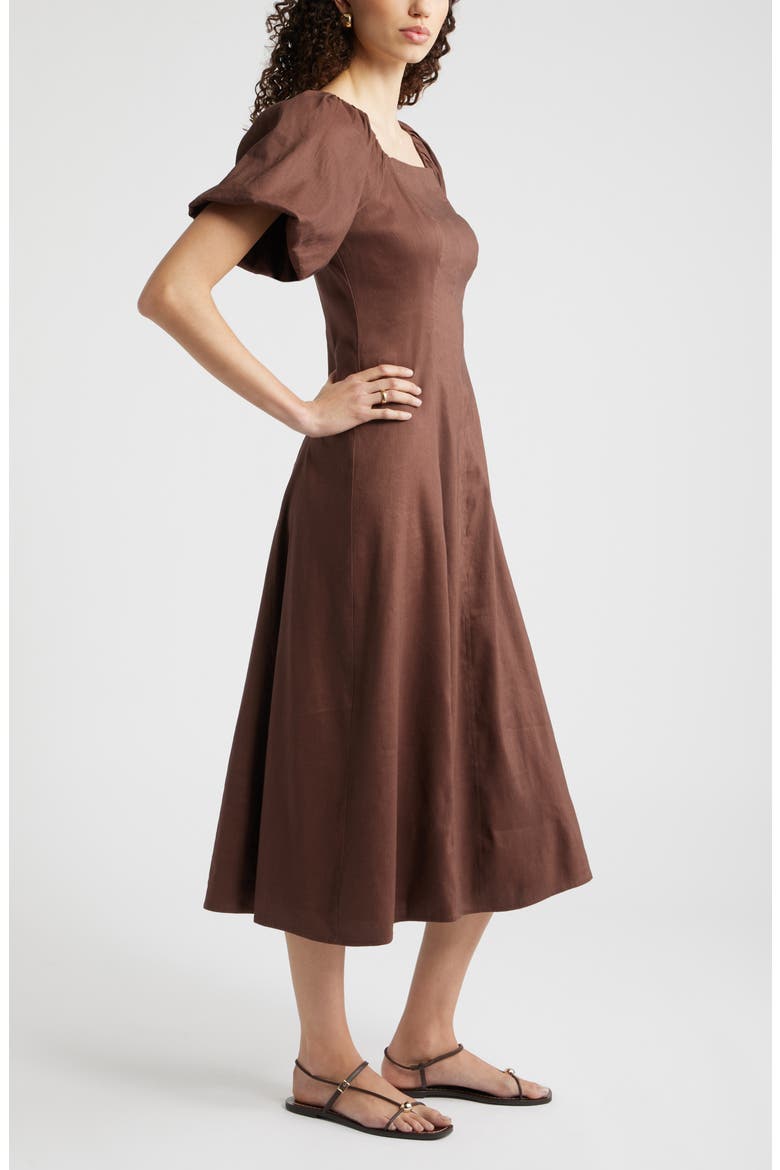 Seam Detail Linen Blend Midi Dress, Alternate, color, BROWN ROAST