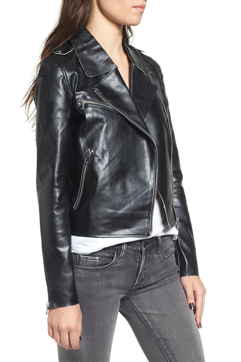 Faux Leather Moto Jacket, Alternate, color, BLACK