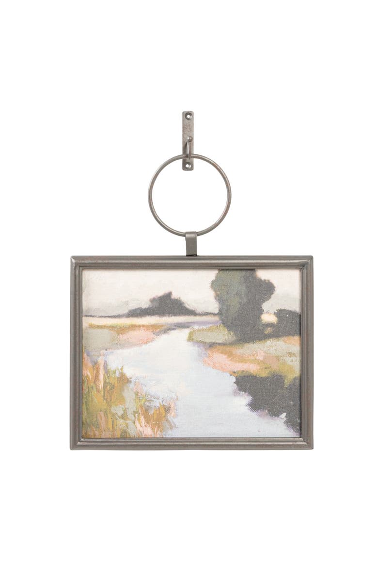 Metal and Wood Framed Landscape Wall Art with Hanging Bracket, Multicolor, Alternate, color, Blue