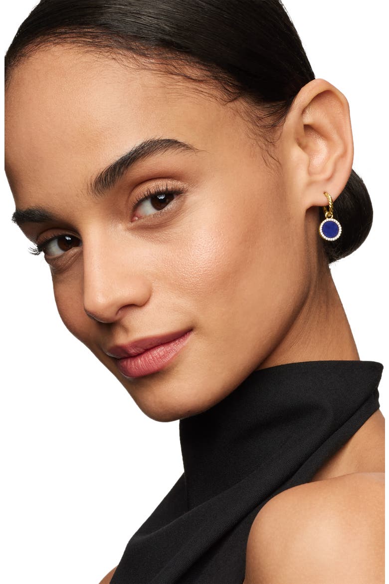 Petite DY Elements® Drop Earrings in 18K Yellow Gold with Lapis and Pavé Diamonds, Alternate, color, 18K YELLOW GOLD