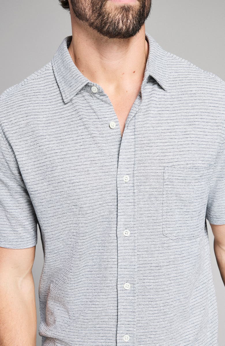 Billy Reid Textured Treme Knit Short Sleeve Button-Up Shirt, Alternate, color, Grey Heather