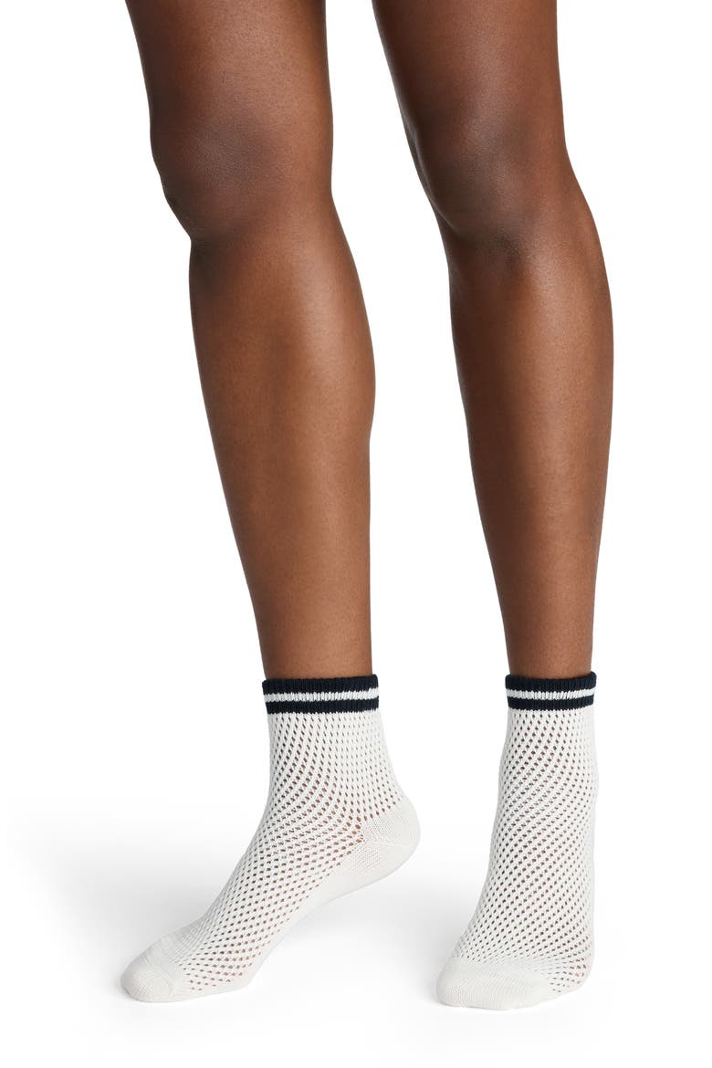 Double Stripe Open Stitch Quarter Socks, Main, color, WHITE