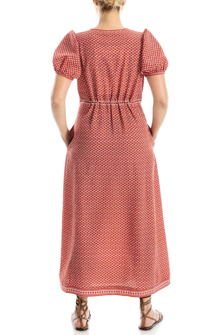 V-Neck Bubble Sleeve Maxi Dress, Alternate, color, CREAM/ POPPY CLOVERS
