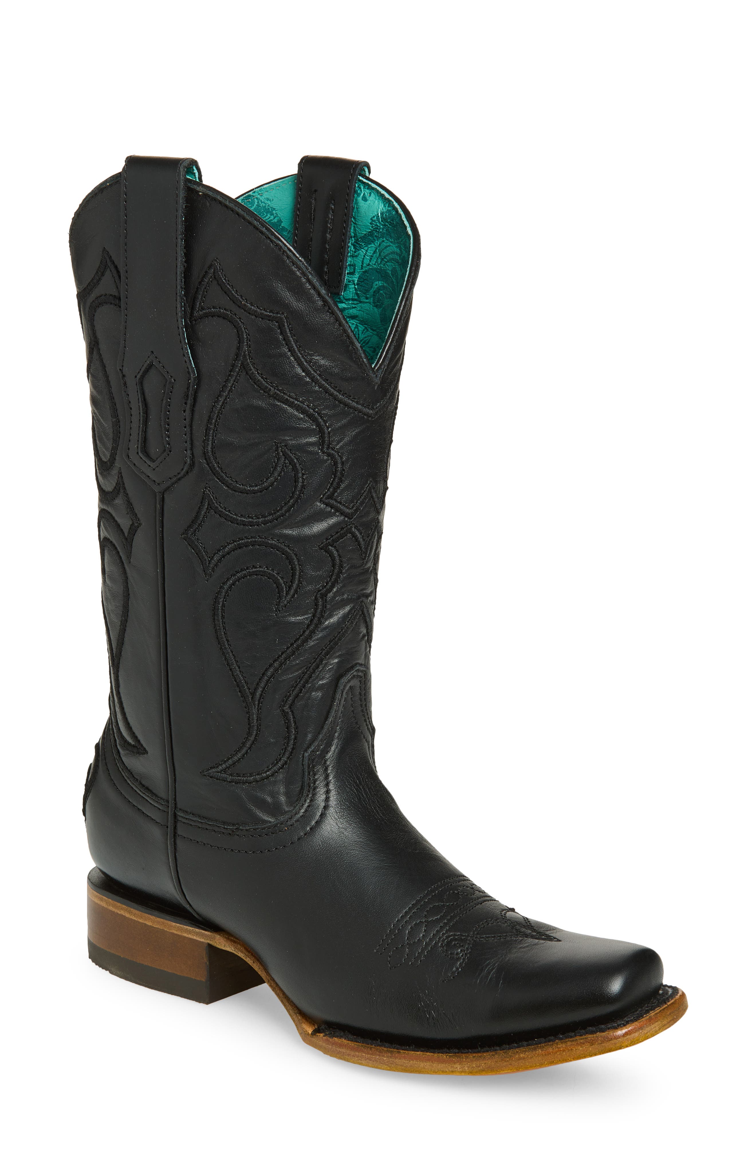 CORRAL Embroidered Western Boot, Main, color, Black