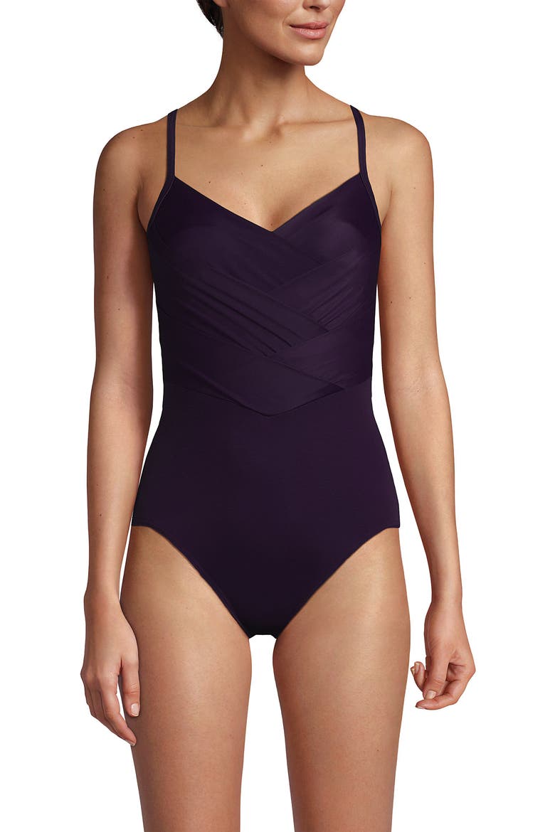 D-Cup New SlenderSuit Pleated Low Leg One Piece Swimsuit, Main, color, Blackberry