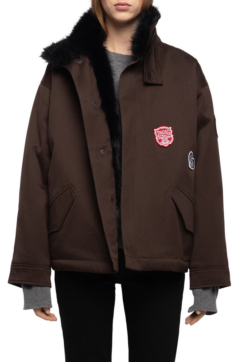 Kadris Cotton Jacket with Faux Fur Lining, Main, color, DARK CHOCOLATE