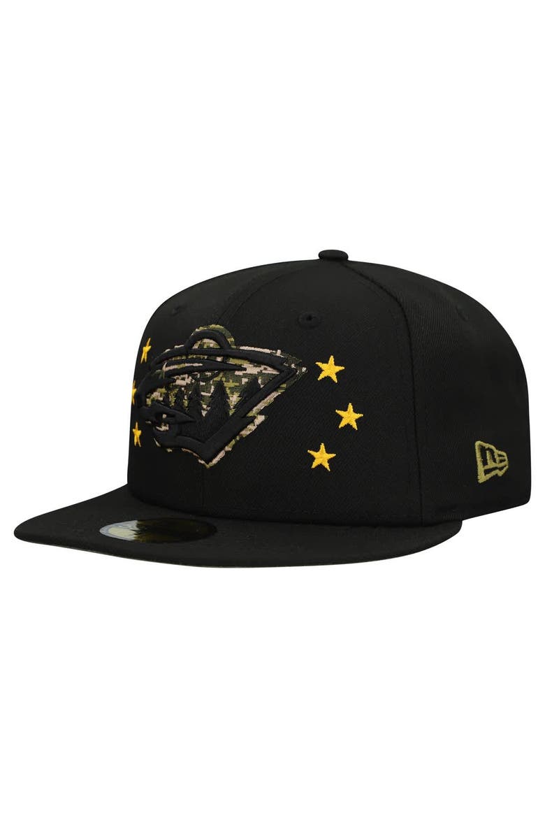Men's New Era  Black Minnesota Wild Military Appreciation Digital Camo Stars 59FIFTY Fitted Hat, Alternate, color, Black