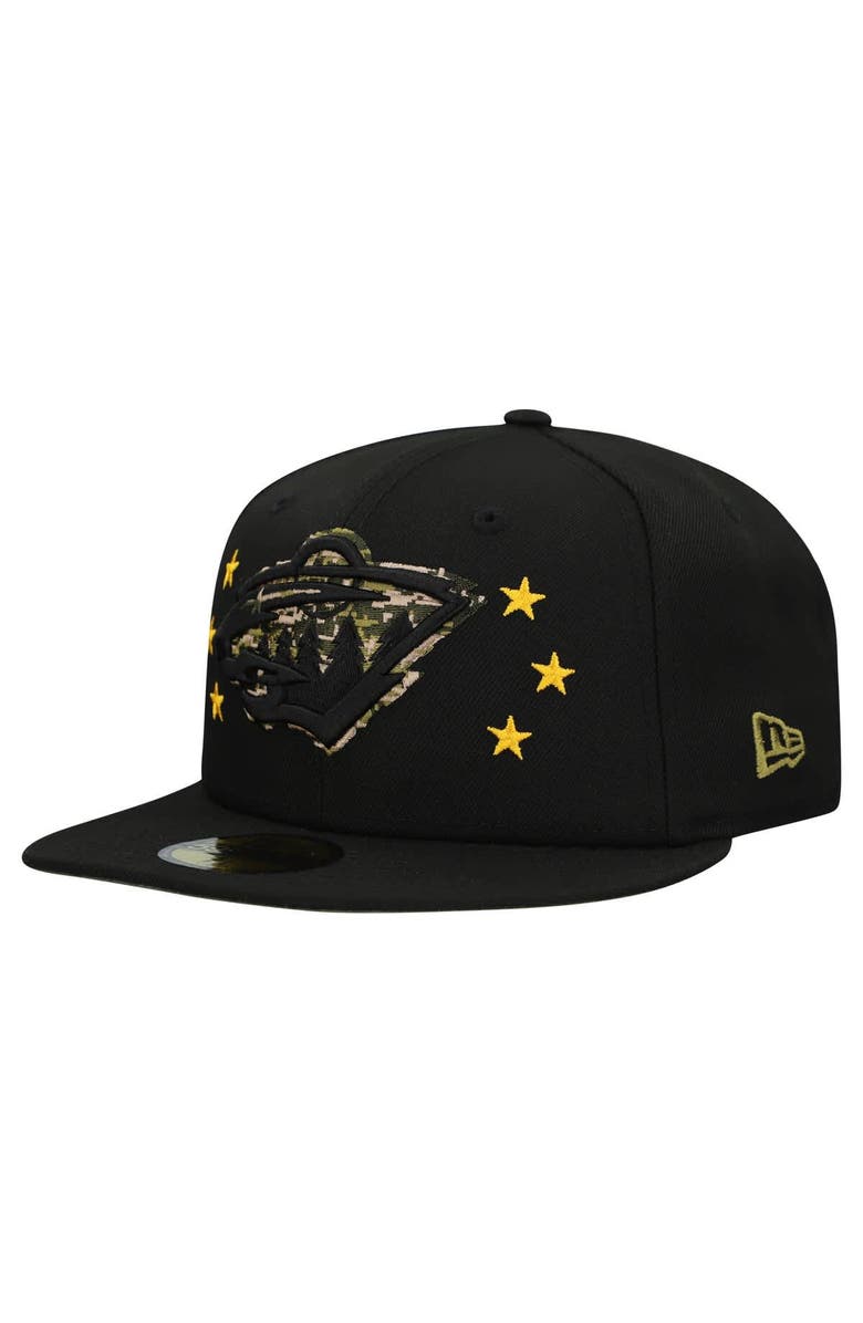 New Era Men's New Era Black Minnesota Wild Military Appreciation Digital Camo Stars 59FIFTY Fitted Hat, Alternate, color, Black