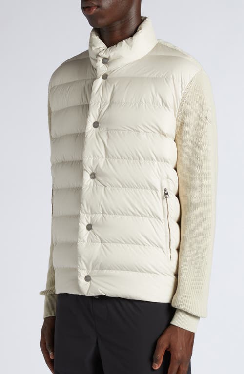 Moncler Quilted Down & Cotton Knit Cardigan In Light Beige