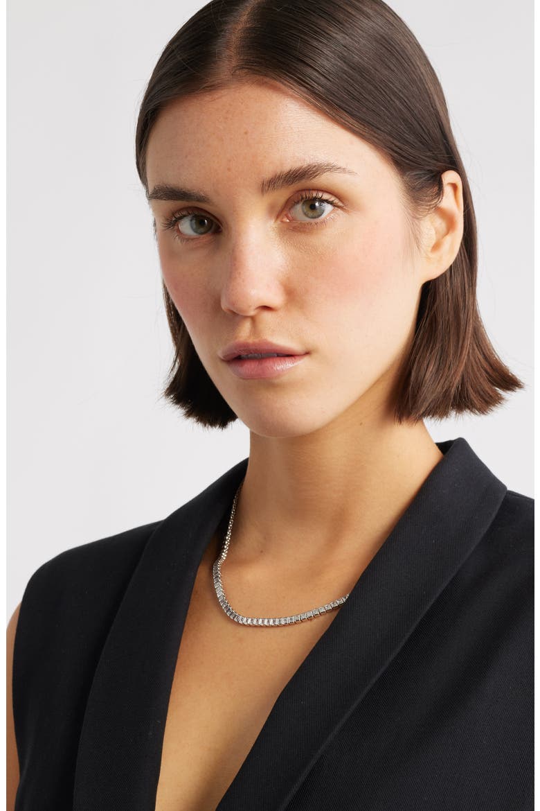Partial Baguette Cubic Zirconia Frontal Necklace, Alternate, color, CLEAR- SILVER