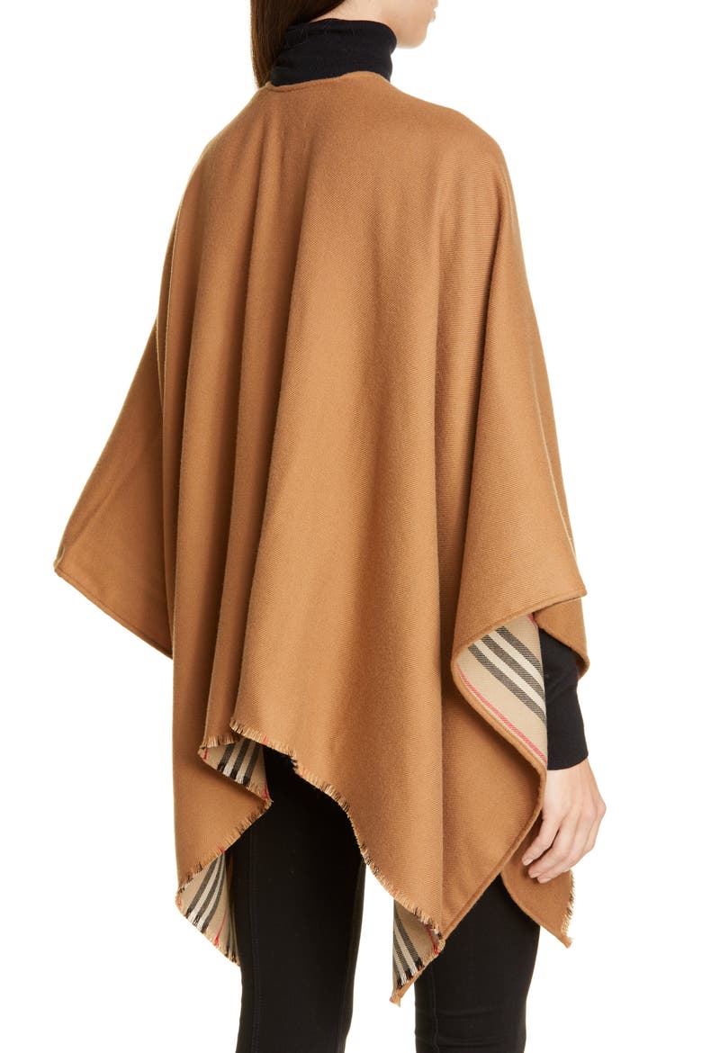Icon Stripe Reversible Wool Cape, Alternate, color, FLAXSEED