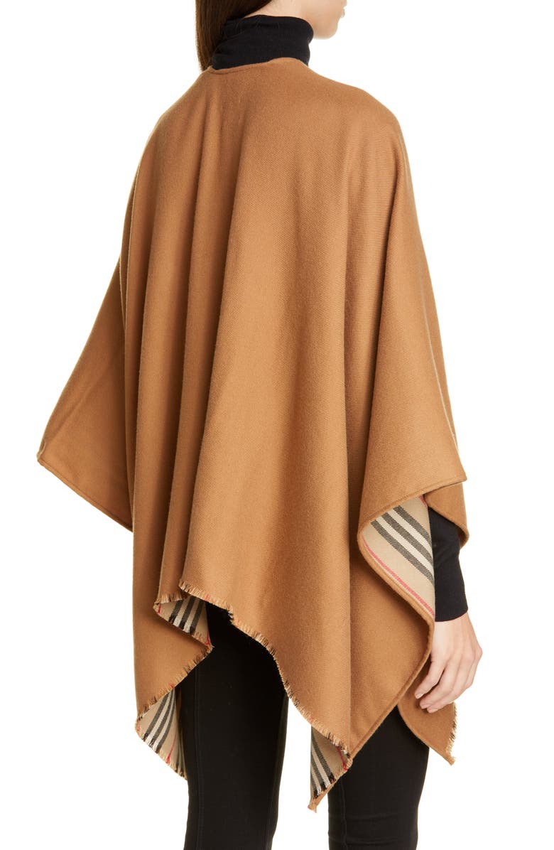 Burberry Icon Stripe Reversible Wool Cape, Alternate, color,