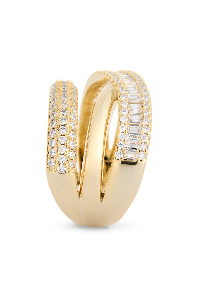 Cubic Zirconia Crisscross Band Ring, Alternate, color, CLEAR- GOLD