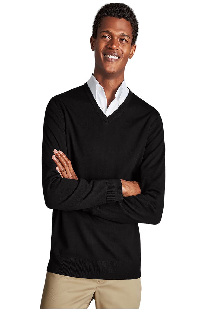 Charles Tyrwhitt Pure Merino V Neck Sweater, Alternate, color, Black