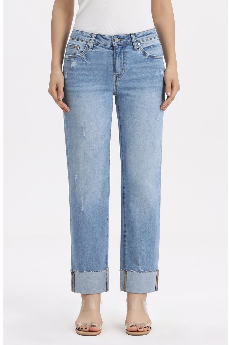 Cuffed Raw Hem Straight Leg Jeans, Main, color, FROSTLINE