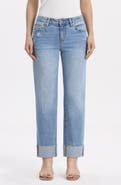 Bayeas Cuffed Raw Hem Straight Leg Jeans