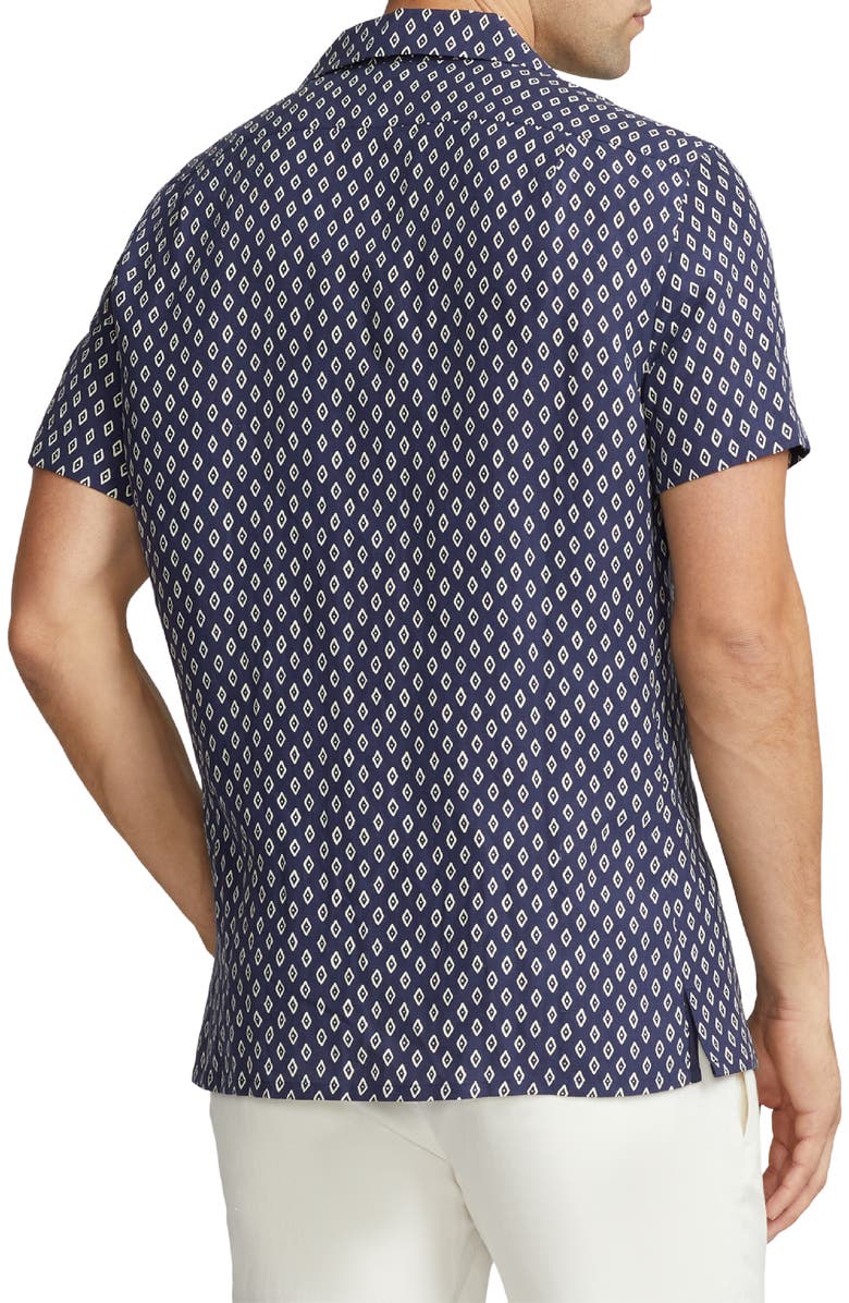 Ralph Lauren Purple Label Archer Diamond Print Linen & Silk Camp Shirt, Alternate, color,