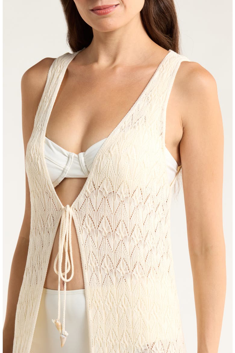 Sleeveless Tie Front Pointelle Cover-Up, Alternate, color, NATURAL