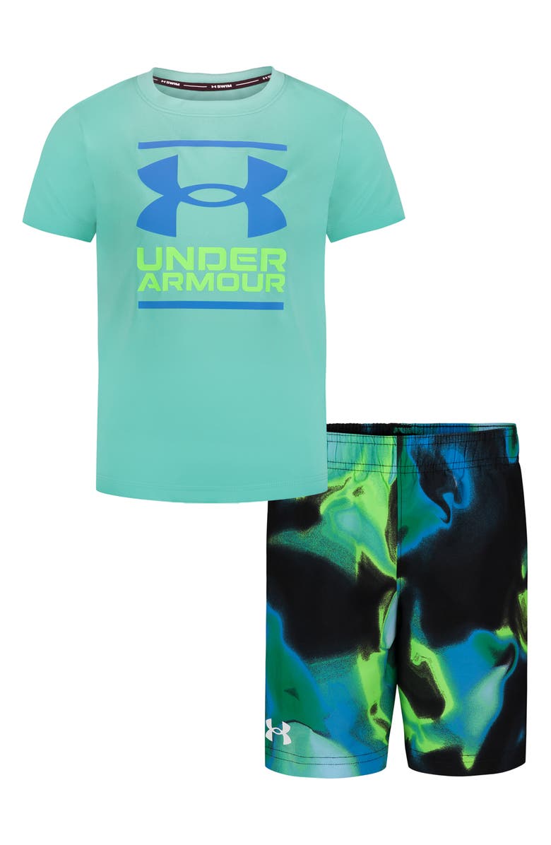 Under Armour Kids' Watercolor Sun Protection Tee & Swim Trunks Set, Main, color,
