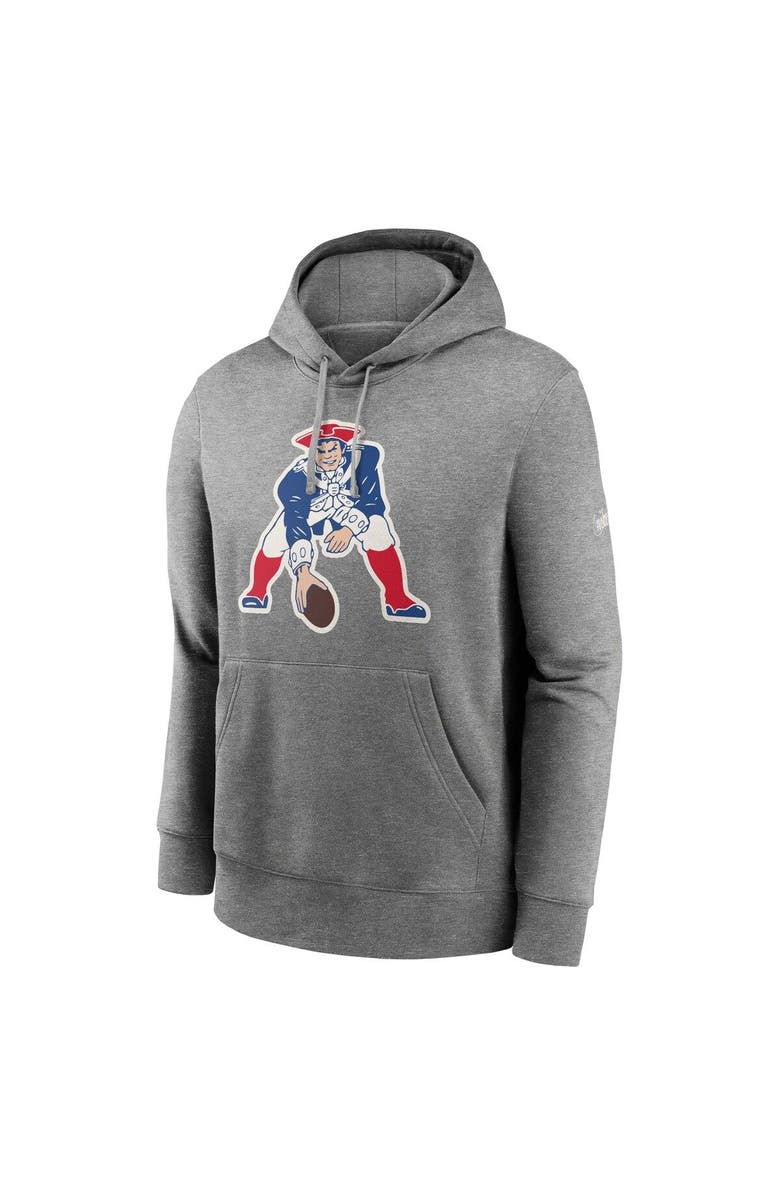 Nike Men's Nike Heathered Gray New England Patriots Rewind Club Fleece Pullover Hoodie, Alternate, color, Heather Gray