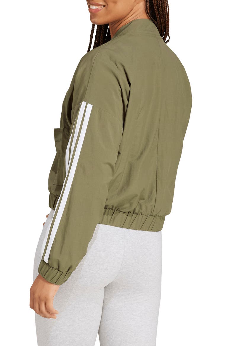 3-Stripes Woven Bomber Jacket, Alternate, color, OLIVE STRATA/ WHITE