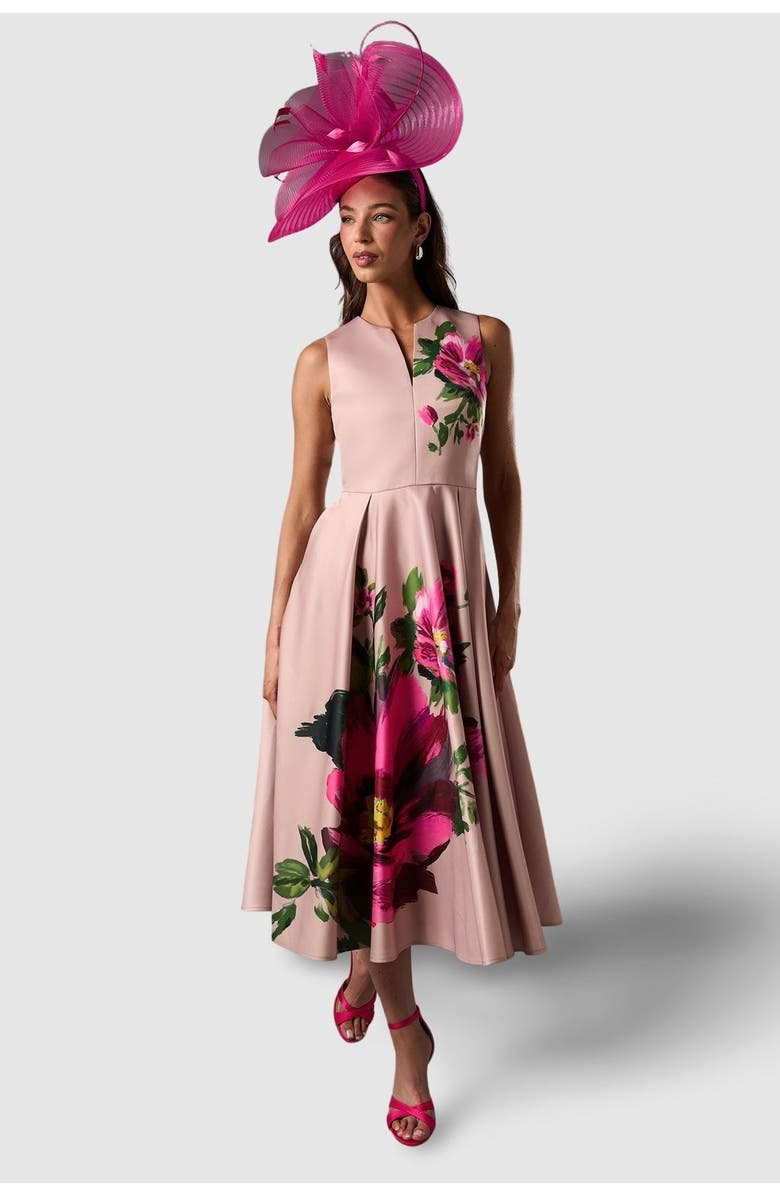 Coast Notch Neck Placement Print Midi Dress, Main, color, Blush