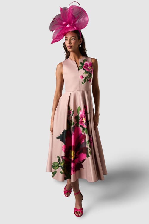 Coast Notch Neck Placement Print Midi Dress In Multi