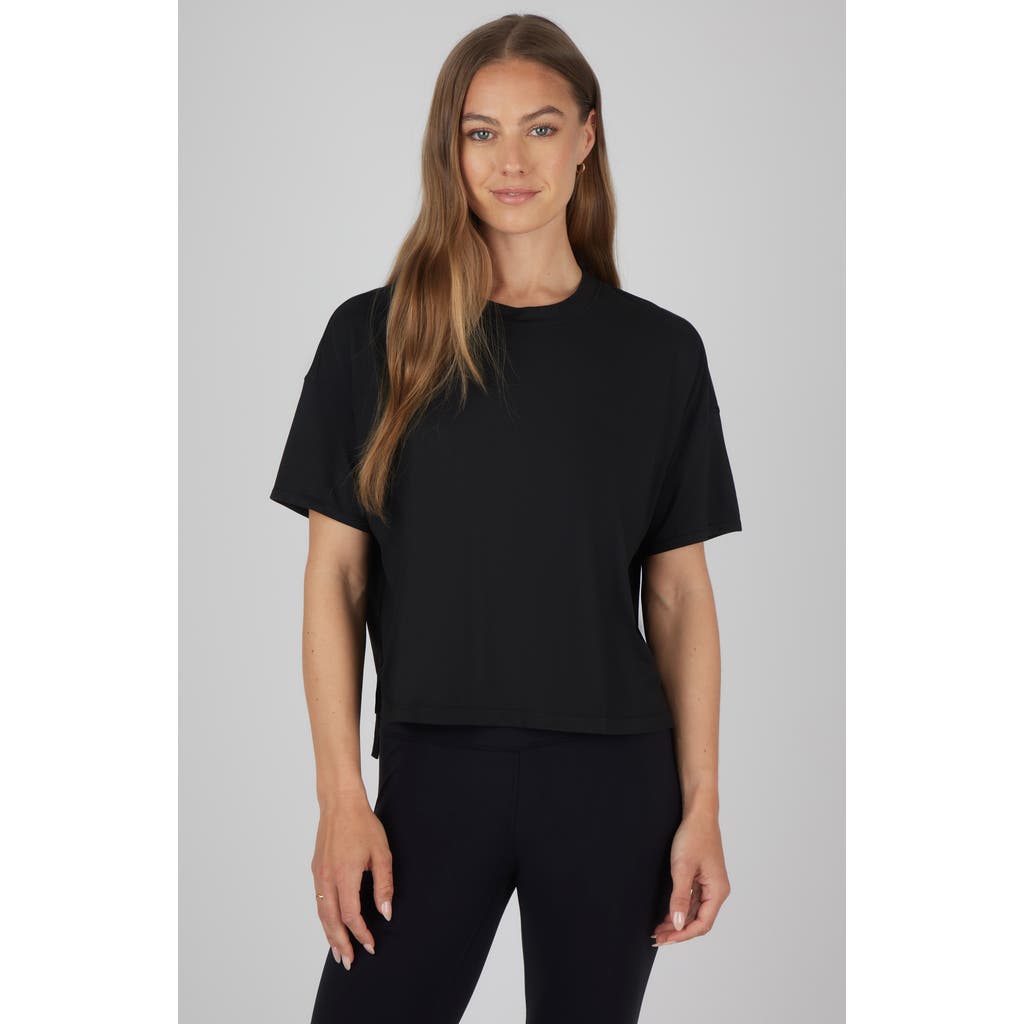 90 Degree By Reflex 2-pack Deluxe High-low Boxy Crop T-shirts In Heather Patriot Blue/black