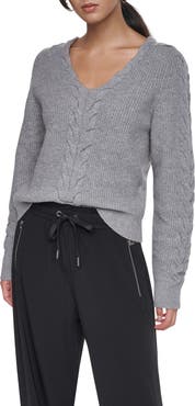 DKNY Cable Knit V-Neck Sweater