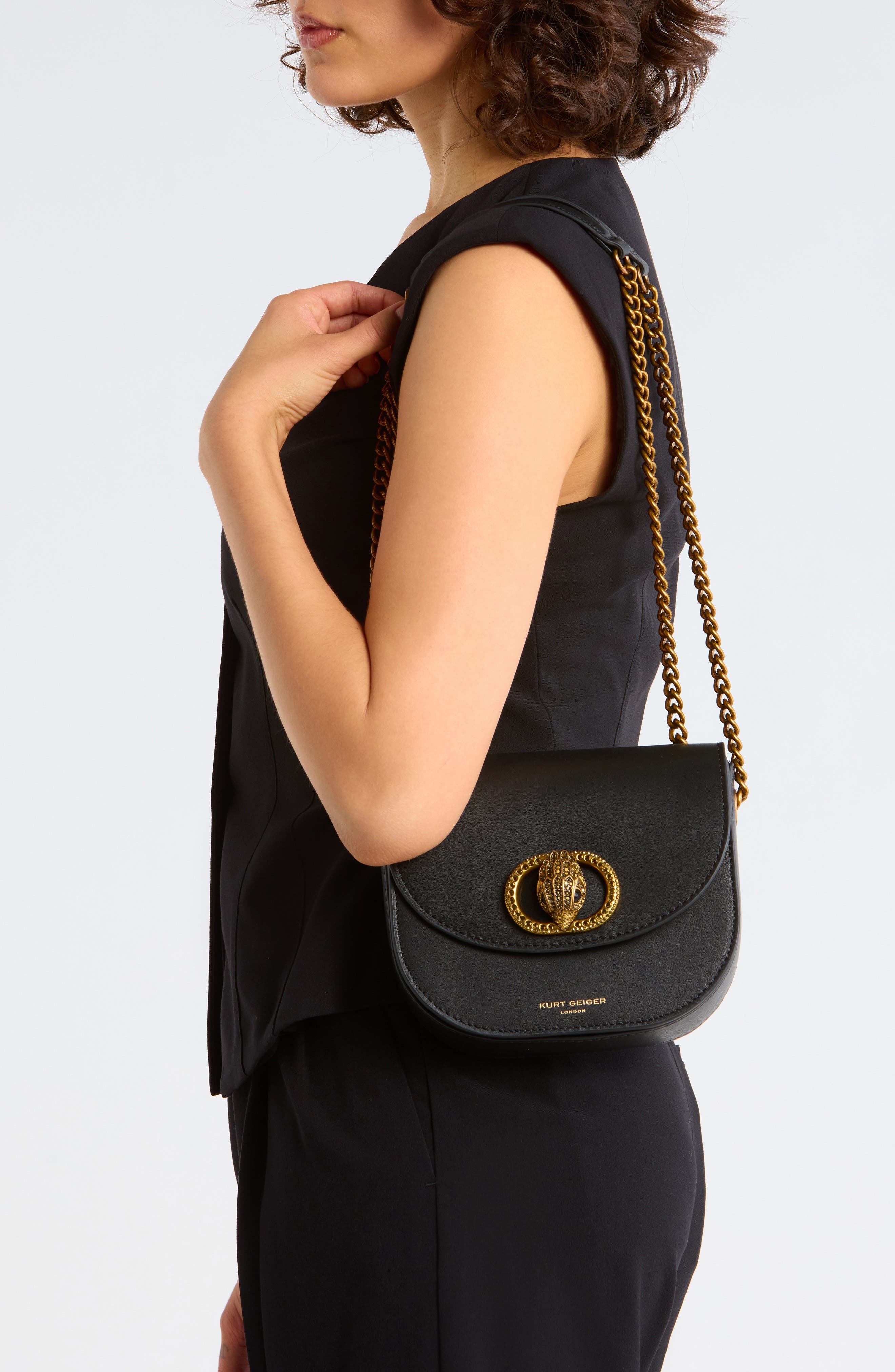 Kurt Geiger London Chelsea Genuine Leather Saddle Bag, Alternate, color, Black