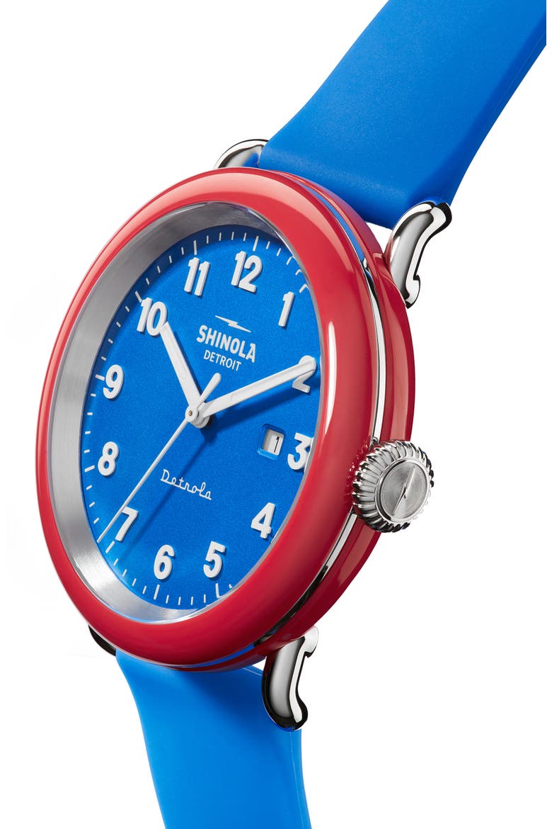 Detrola "The I Voted" Silicone Strap Watch, 43mm, Alternate, color, BLUE/ RED/ SILVER