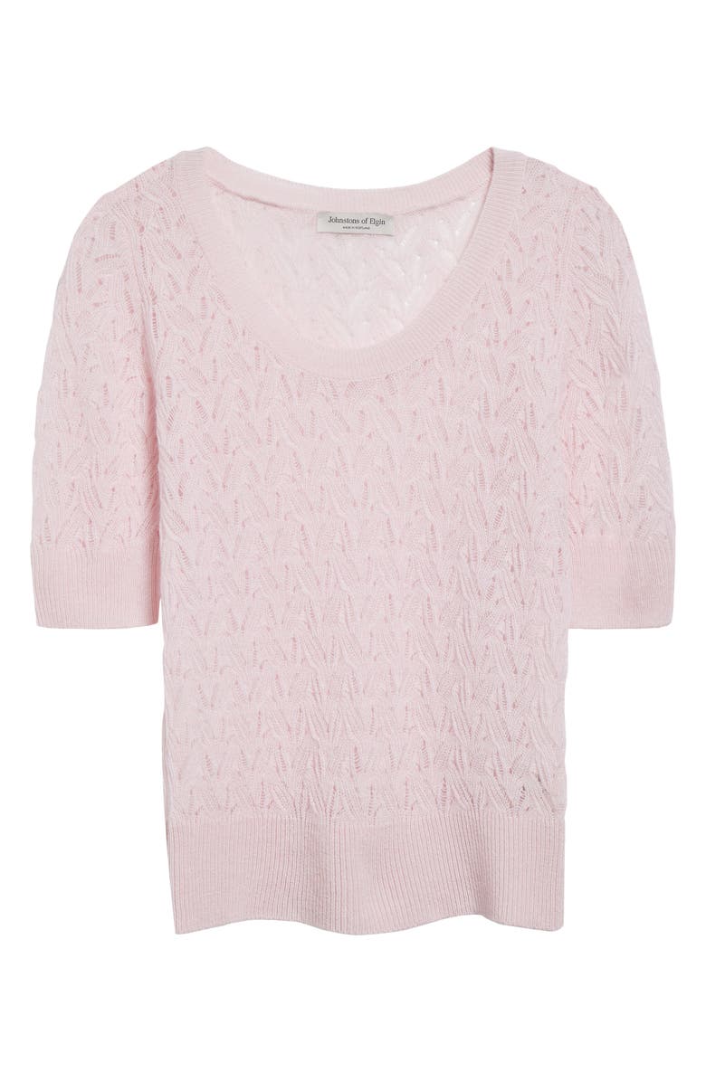 Johnstons of Elgin Pointelle Feather Cashmere Sweater, Alternate, color, Rose